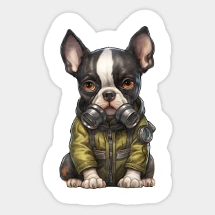 Boston Terrier Dog Wearing Gas Mask Sticker